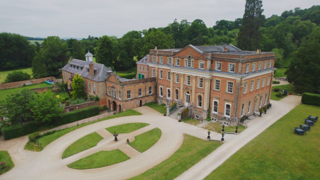 An aerial image of Crowcombe Court