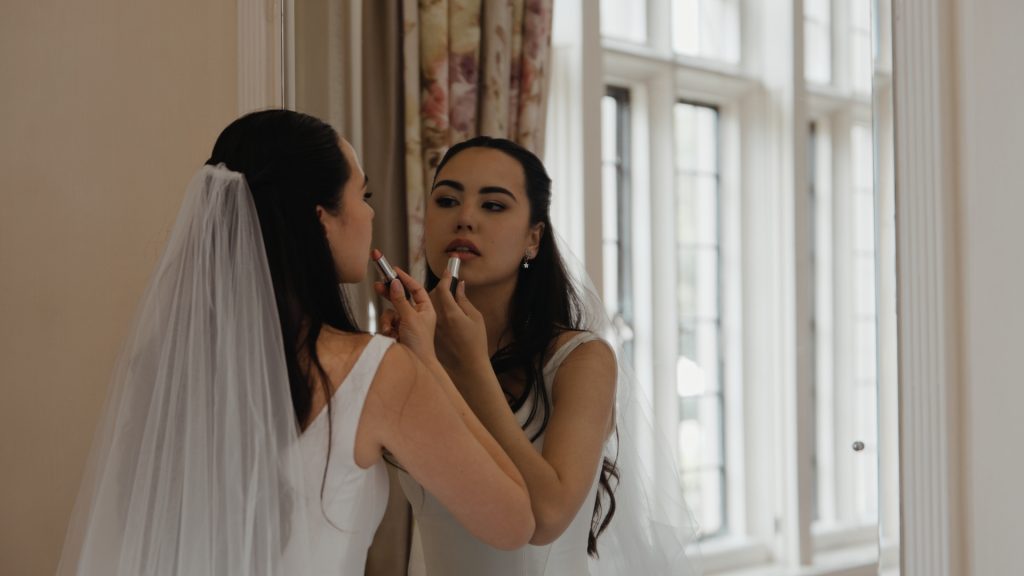 Bride getting ready in the morning at the Bovey Castle lodges
