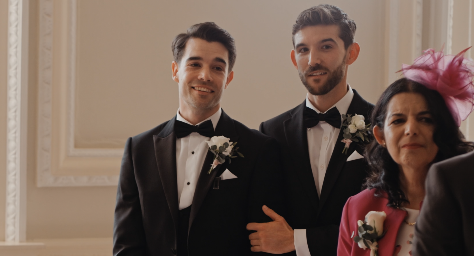 Groom gets emotional watching his bride walk down the aisle during their wedding at Crowcombe Court.