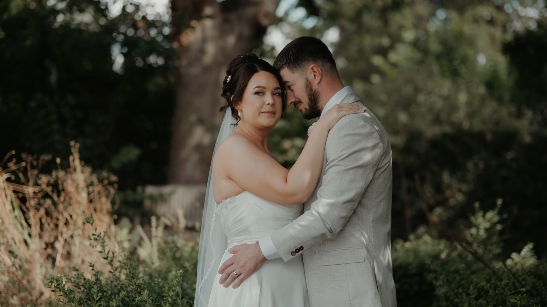 Romantic bride and groom portrait from Aimee and Luke's documentary wedding videography in Somerset